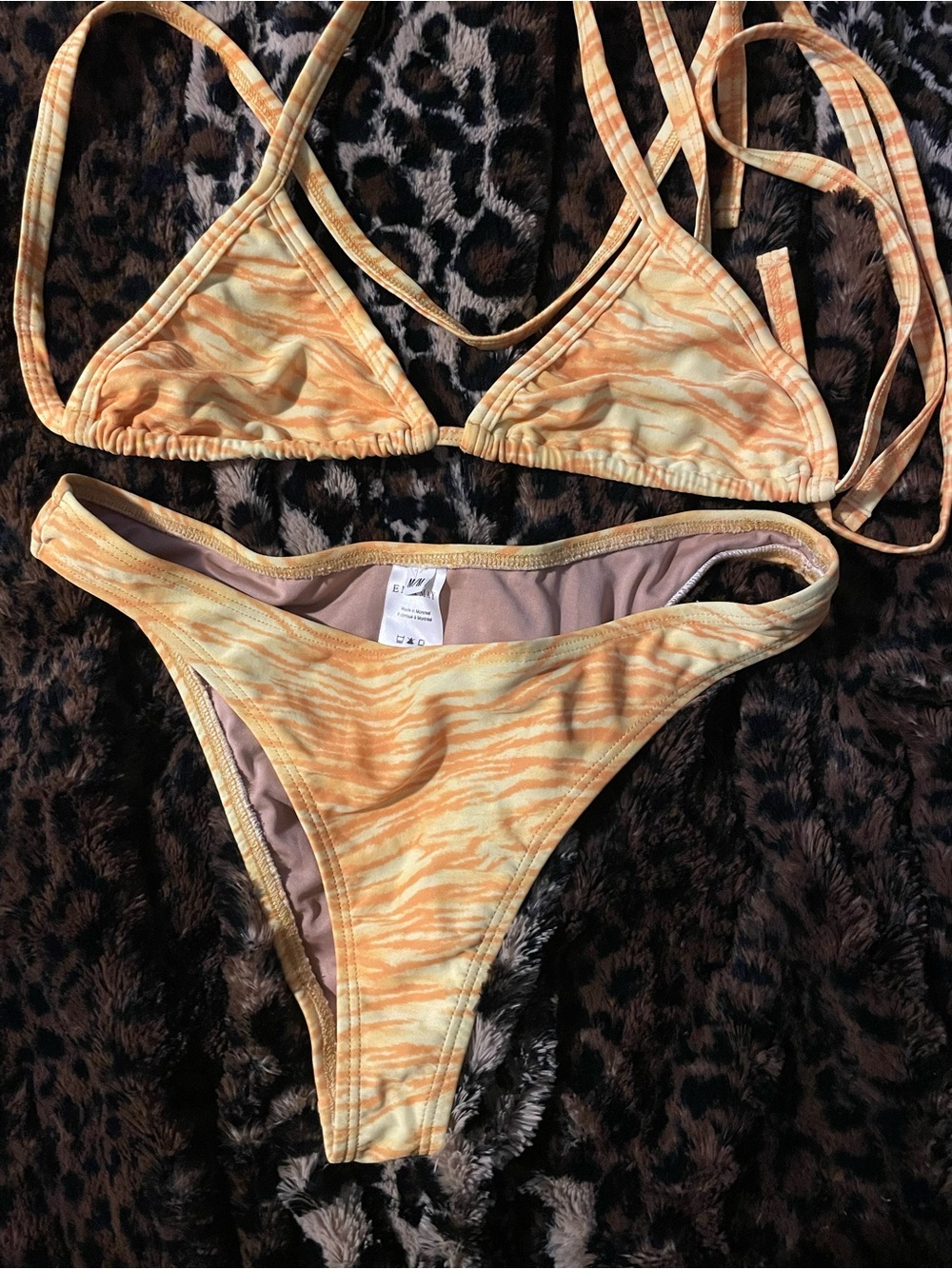 Yellow Orange Tiger-Print Triangle Bikini Set